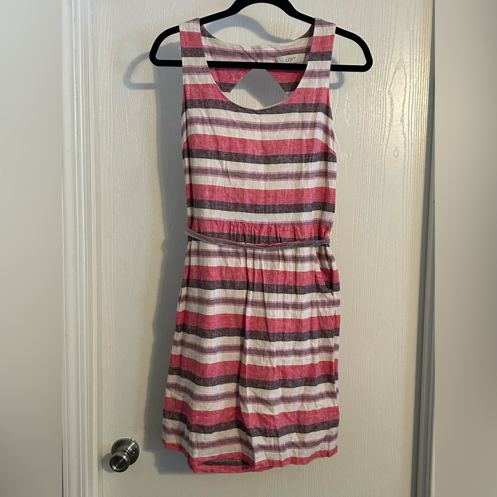 LOFT | Pink and Gray Striped Dress | Size 8